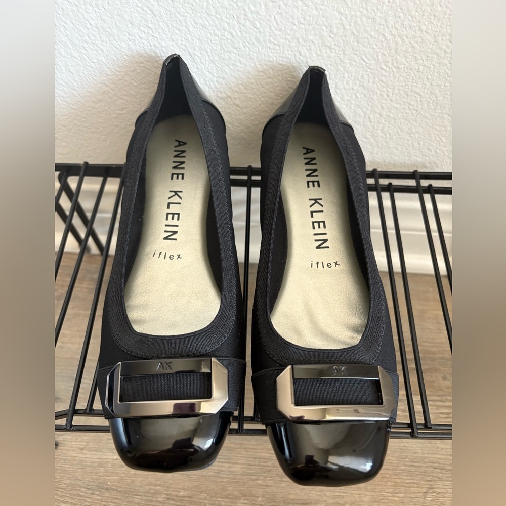Anne Klein Black Flats with Silver Buckle